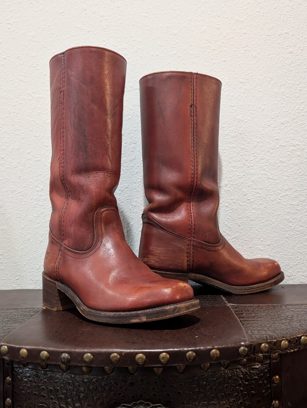 Vintage FRYE Campus Tall Leather Boots Brown Size 8 D Made in USA